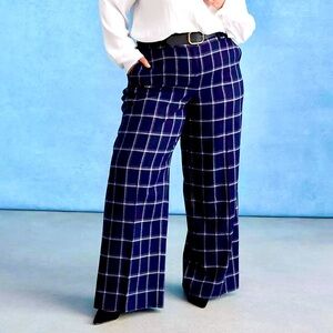 Lane Bryant Perfect Drape Wide Leg size 24 blue/white plaid plus size curvy NWT